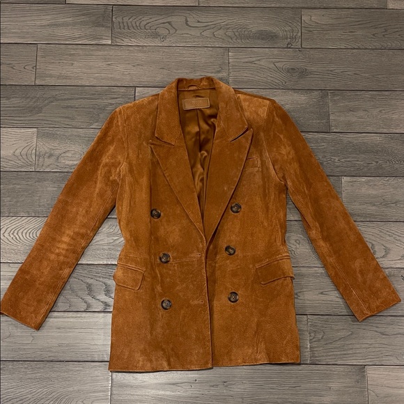 Blank NYC Tan 100% Genuine Leather Suede Double-Breasted Blazer - Picture 2 of 7